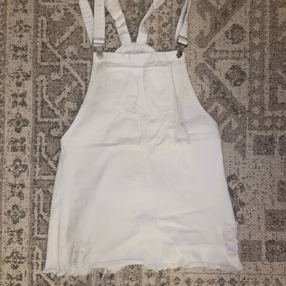 DISTRESSED WHITE DENIM OVERALL DRESS